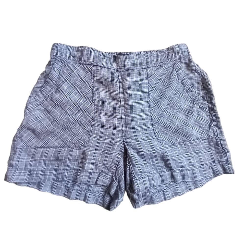 Ellen Tracy Gray Plaid 100% Linen women's shorts - Size Small